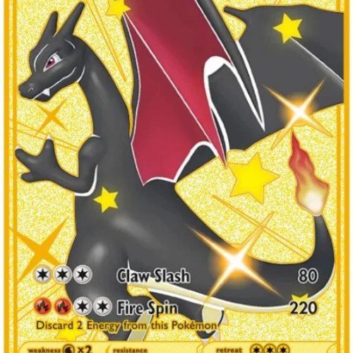Carte Gold en Métal Pokémon Dracaufeu Noir