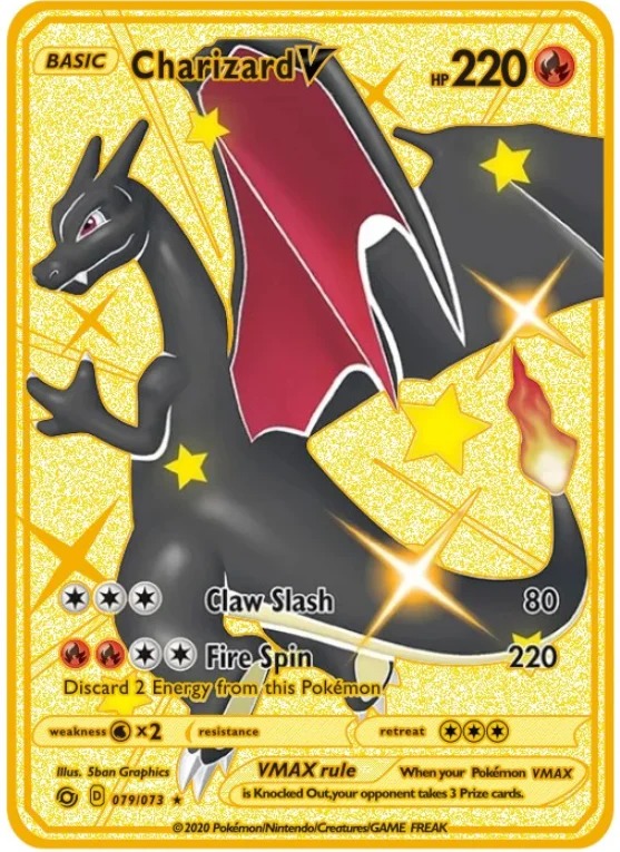 Carte Gold en Métal Pokémon Dracaufeu Noir