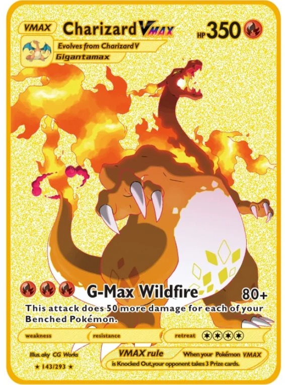 Carte Gold en Métal Pokémon Dracaufeu Vmax