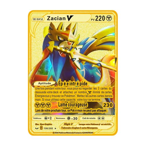 Carte Gold en Métal Pokémon Zacian